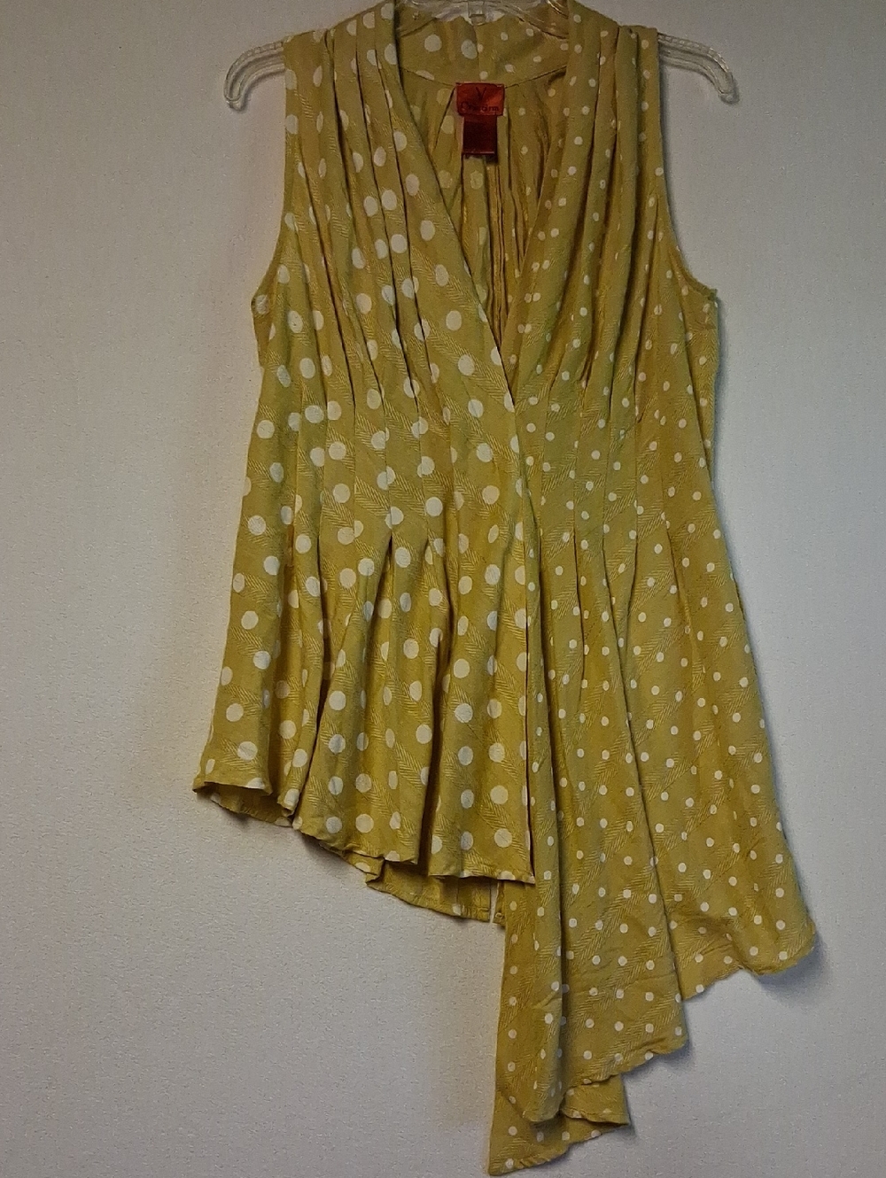 Christina V Yellow Polka Dot Asymmetrical Draped Tunic Antopology Low V Neck